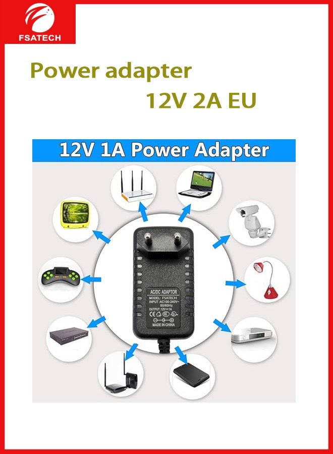 FSATECH 12V 2A 24W AC إلى DC محول محول التيار الكهربائي الاتحاد الأوروبي نوع AC 100V ~ 240V إلى DC 12V 2amp محول مع 5.5x2.1mm DC مخرج جاك لـ 5050 3528 LED قطاع وحدة الضوء، نظام كاميرا CCTV، جهاز التوجيه - Image 3