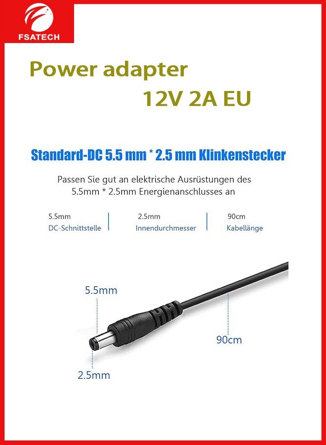 FSATECH 12V 2A 24W AC إلى DC محول محول التيار الكهربائي الاتحاد الأوروبي نوع AC 100V ~ 240V إلى DC 12V 2amp محول مع 5.5x2.1mm DC مخرج جاك لـ 5050 3528 LED قطاع وحدة الضوء، نظام كاميرا CCTV، جهاز التوجيه - Image 2
