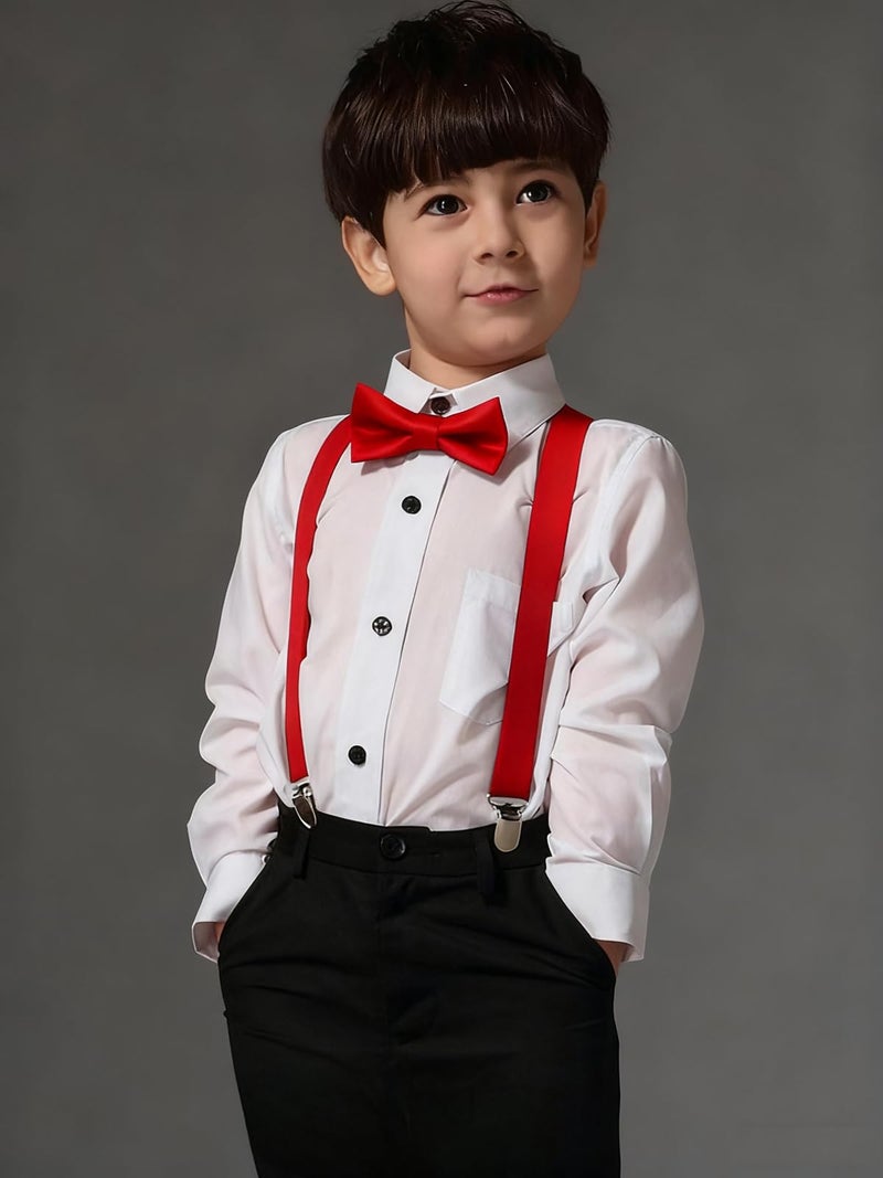 GUCHOL Red Suspenders Bow Tie for Boys and Girls Adjustable Elastic Classic Accessory Sets Age 1 to 13 Year (Red, 26 INCH (1-5 Year) - Image 2