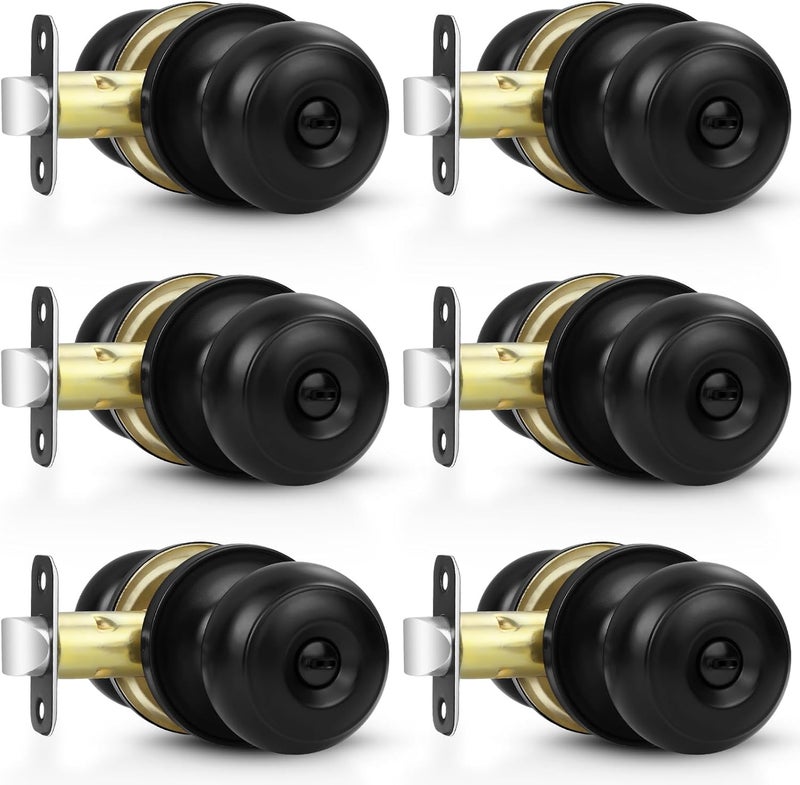 Estmoon 6 Pack Door Knobs, Matte Black Privacy Door Knob with Lock, Keyless Door Handle with Lock for Bedrooms/Bathrooms - Image 1