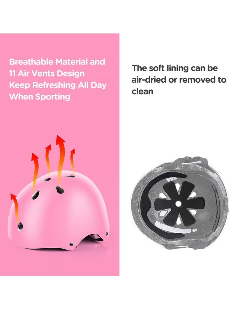 Kids Bike Helmet Set Skateboard Knee Pads Kids Helmet Elbow Pads Wrist Guards Adjustable for 2~8yrs Girl Boy Kids Protective Gear Set for Sport Cycling Bike Roller Skating Scooter (Pink) - Image 5