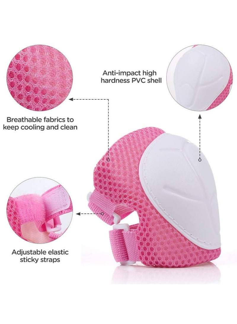 Kids Bike Helmet Set Skateboard Knee Pads Kids Helmet Elbow Pads Wrist Guards Adjustable for 2~8yrs Girl Boy Kids Protective Gear Set for Sport Cycling Bike Roller Skating Scooter (Pink) - Image 4