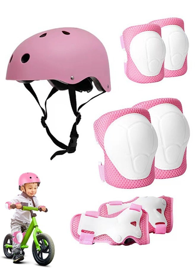 Kids Bike Helmet Set Skateboard Knee Pads Kids Helmet Elbow Pads Wrist Guards Adjustable for 2~8yrs Girl Boy Kids Protective Gear Set for Sport Cycling Bike Roller Skating Scooter (Pink) - Image 1
