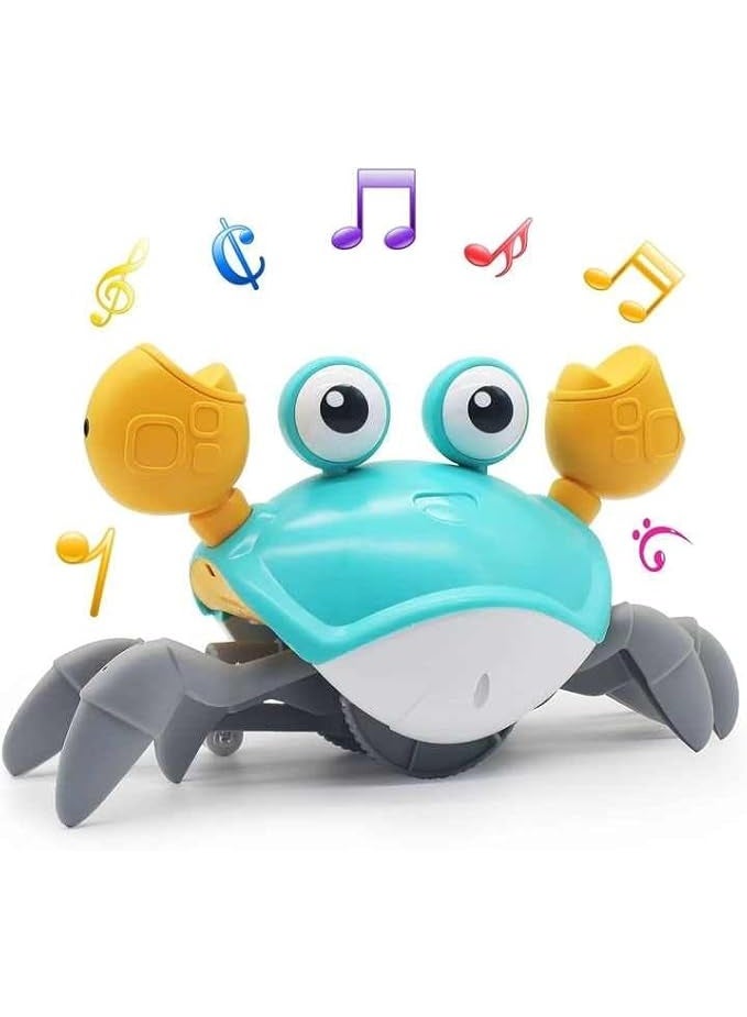 Musical Crawler Crab Toy - Interactive Baby Walker and Crawl Activity Toy with Fun Sounds and Lights, Encourages Movement and Play with Motor Skills for Babies and Toddlers (Blue)