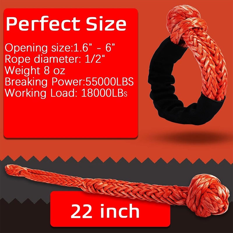 SCHTUMPA Soft Shackle 1/2' X 22 Inch (57,000LBS) Breaking Strength, Synthetic Road Recovery Rope for Sailing SUV ATV 4X4 Truck Jeep 2 Pack -Safer Than Metal Shackle - Image 2