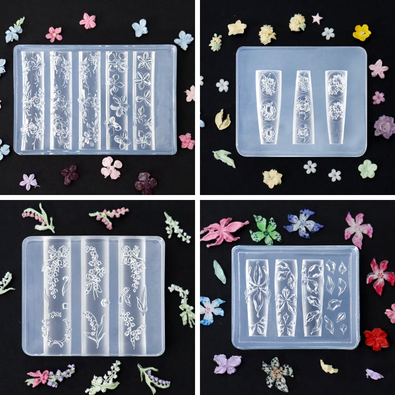 Laza 4pcs Silicone Nail Art Molds, Acrylic 3D Spring Summer Flower Nail Charms Molds Clear Modeling Templates Silicone Flowers Pattern Nail Tools with Sculpture Pen for Salon Nail Design - Image 4