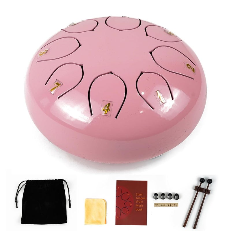 Regis 8 Notes 6 Inch Soft Pink Alloy Steel Tongue Drum – Handpan Percussion Drum for Kids & Adults, Meditation, Yoga, Music Therapy – Includes Mallets, Finger Picks & Travel Bag – Soft Pink - Image 1