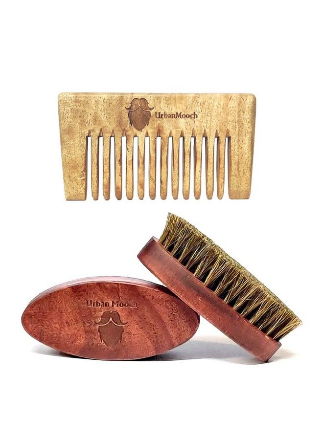 UrbanMooch Natural Boar Bristle Beard Brush & Neem Wood Beard Comb For Beard Styling & Beard Care Combo Set - Image 1