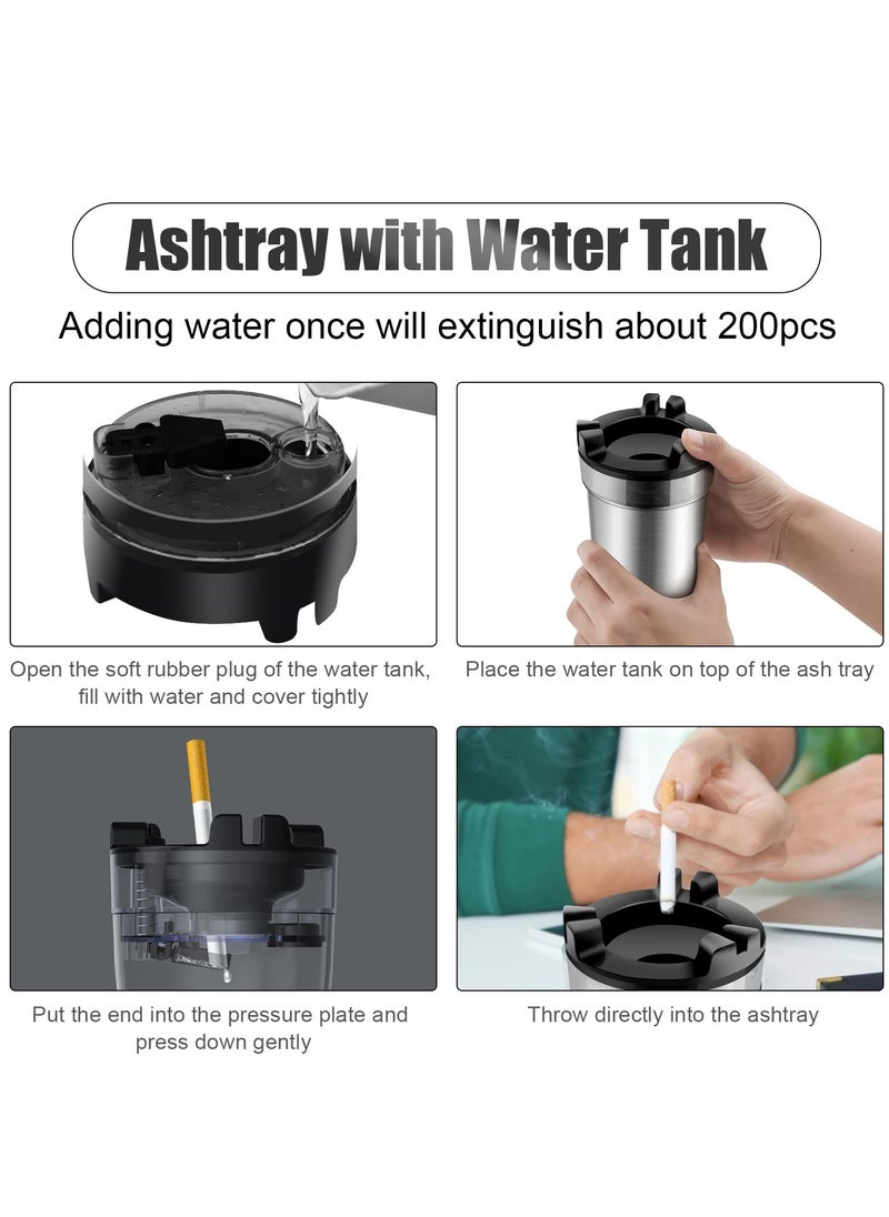 Excefore - Ashtray with Water Tank, Standing Ashtray with Trash Can, Ashtray and Waste Disposal for for Patio Home Office, Silver - Image 1