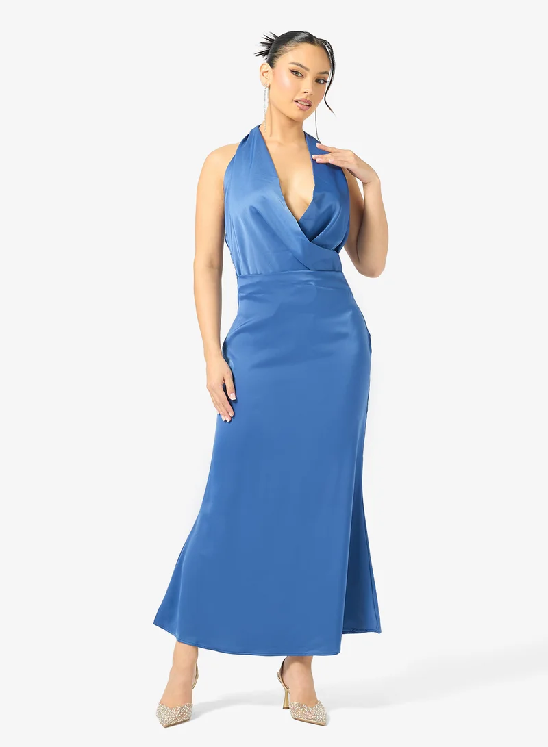 Ginger Bandeau Satin Dress with Scarf Neck Detail
