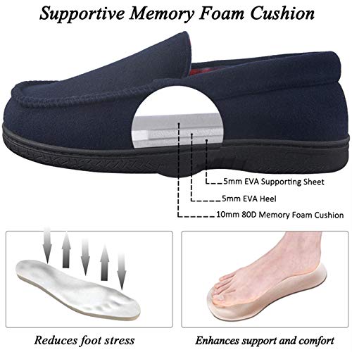 DL Men's Memory Foam Moccasin Slippers Breathable Moccasin Slippers Micro Wool House Shoes Anti-Slip Sole Indoor Outdoor, Navy, 10 - Image 3