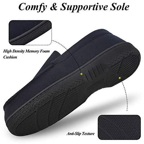 DL Men's Memory Foam Moccasin Slippers Breathable Moccasin Slippers Micro Wool House Shoes Anti-Slip Sole Indoor Outdoor, Navy, 10 - Image 4