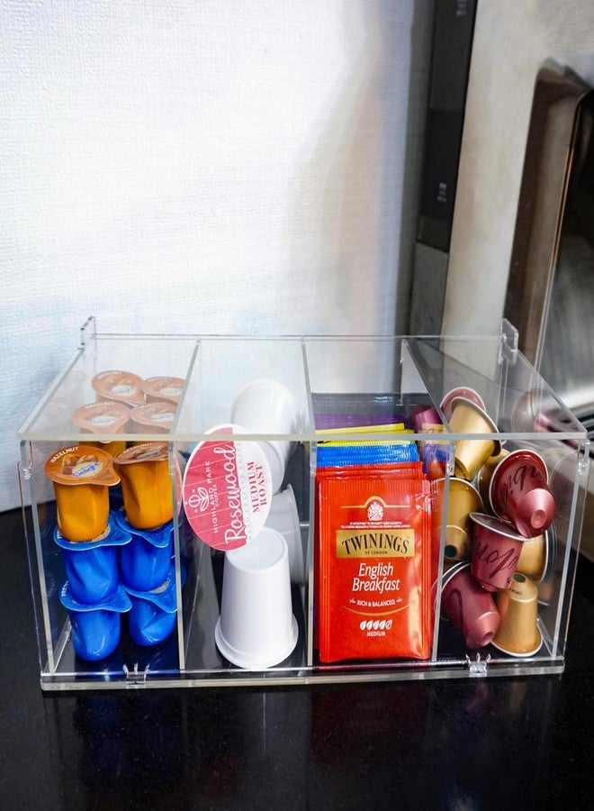 RR RAXMIN Coffee Capsule Holder Acrylic Box K Cup Holder Coffee Pod Storage Clear Acrylic 4 Compartment with Lid Organizer Coffee Bar Accessories - Image 3