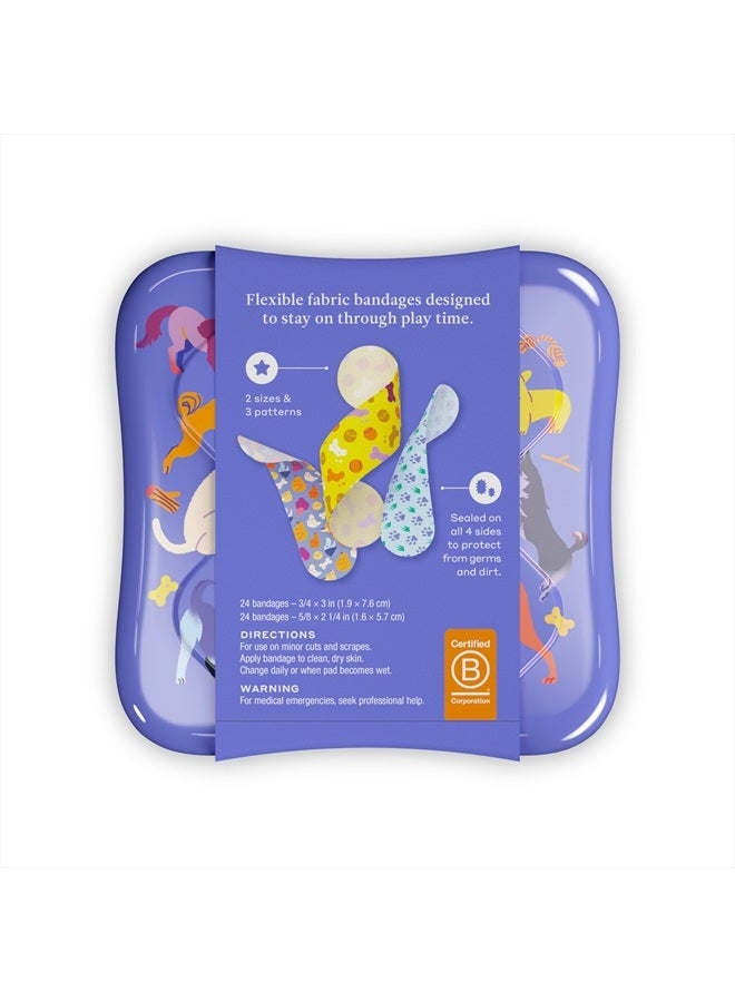 Welly ضمادات | شارات الشجاعة من القماش المرن اللاصق | أشكال متنوعة للجروح والخدوش الصغيرة | علبة إسعافات أولية ملونة وممتعة | أنماط الكلاب - 48 قطعة - Image 2