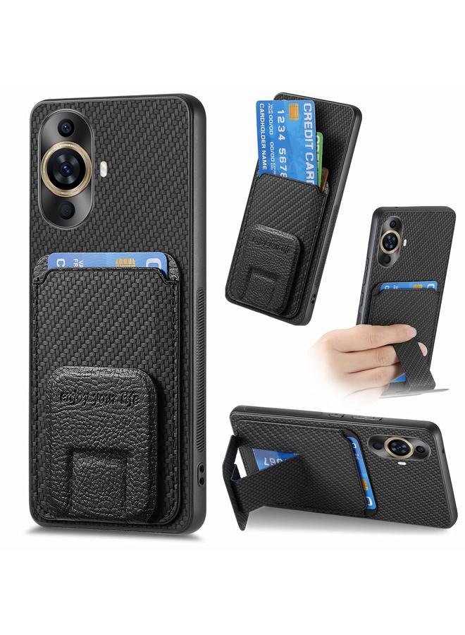 اس-توب جراب لهاتف Huawei Nova 11 4G مصنوع من ألياف الكربون وحامل قابل للطي - Image 1