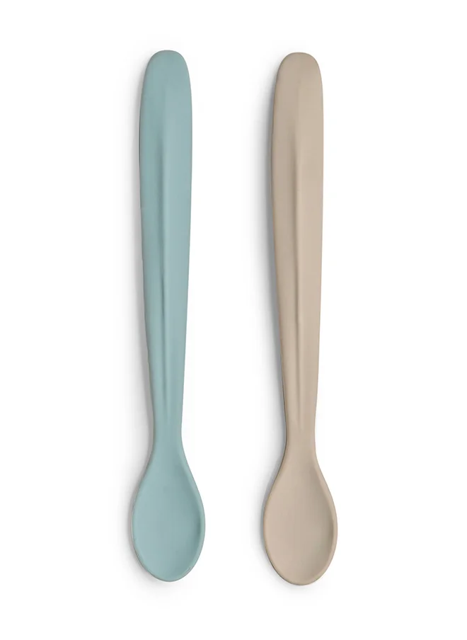 سترون Long Silicone Feeding Spoons Gentle And Safe For Your Little One'S Meals Grey /Turquoise