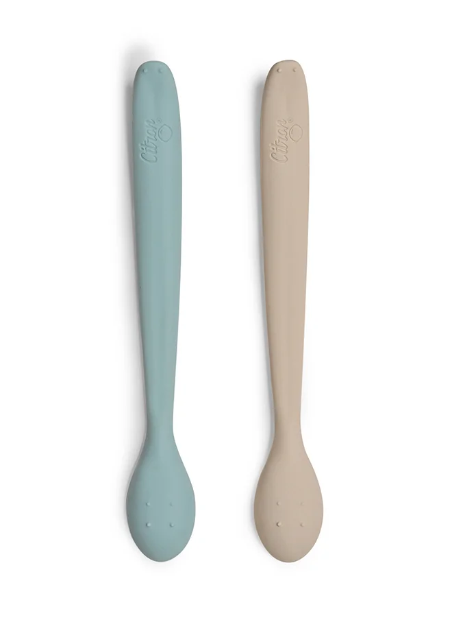 سترون Long Silicone Feeding Spoons Gentle And Safe For Your Little One'S Meals Grey /Turquoise