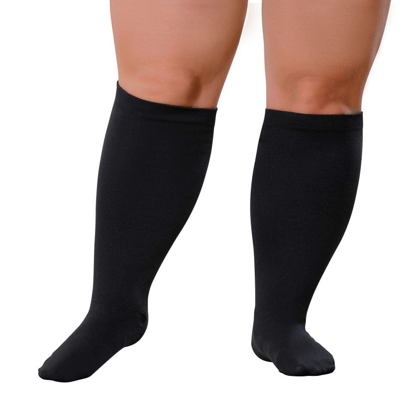 Plus Size Compression Socks Wide Calf Compression Stockings for Men Women Up to 7X Large 2030 mmHg Compression Hose for Pregnancy Travel Running Nurses XL Black
