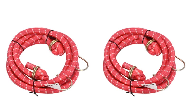Gellon 4 MM Thick Multilayer 6 Feet Long Bungee Cord with Steel Hook Stretched Up to 9 Feet/Shock Cord Luggage Tying Rope Pack of 2 - Image 1