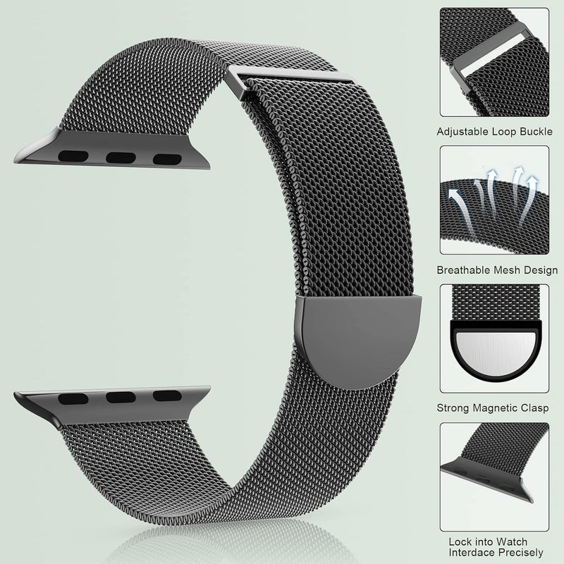 XST Compatible for Apple Watch Band 38mm 40mm 41mm 42mm 44mm 45mm 46mm 49mm Stainless Steel Mesh Loop Wristband Strap Compatible with iWatch Ultra Series 11/10/9/8/7/6/5/4/3/2/1/SE Multi Color - Image 4