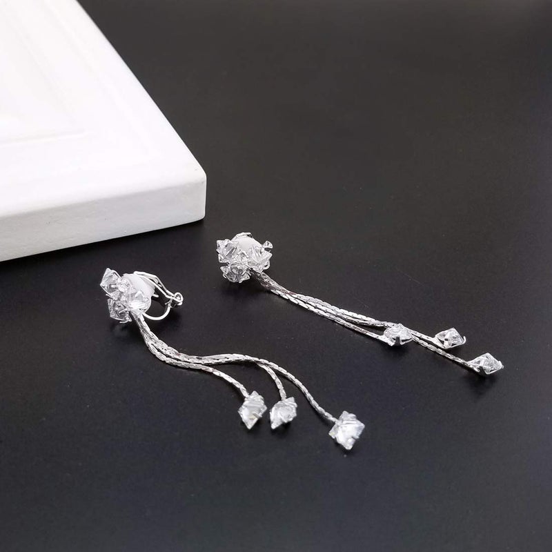 YOQUCOL Women Cubic Zirconia Crystal Long Drop Dangle Clip On Earrings For Not Pierced Women - Image 3