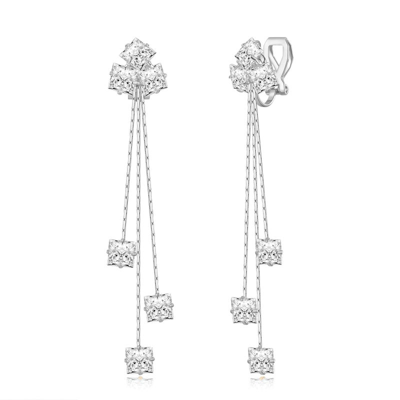 YOQUCOL Women Cubic Zirconia Crystal Long Drop Dangle Clip On Earrings For Not Pierced Women - Image 1