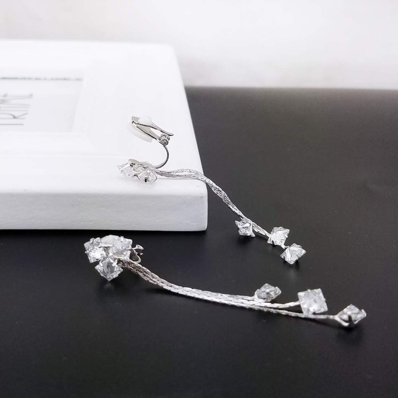YOQUCOL Women Cubic Zirconia Crystal Long Drop Dangle Clip On Earrings For Not Pierced Women - Image 4
