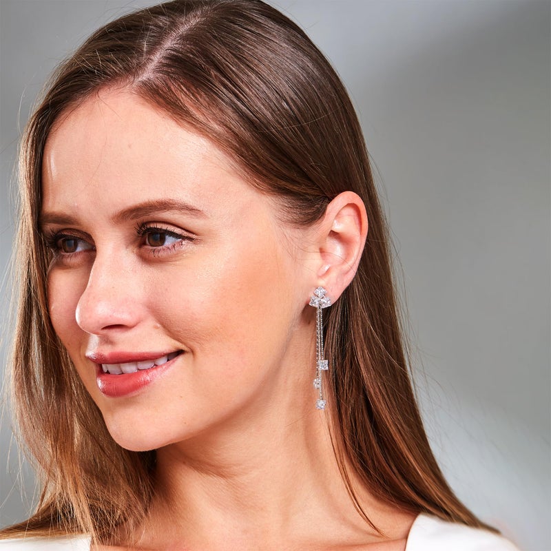 YOQUCOL Women Cubic Zirconia Crystal Long Drop Dangle Clip On Earrings For Not Pierced Women - Image 2