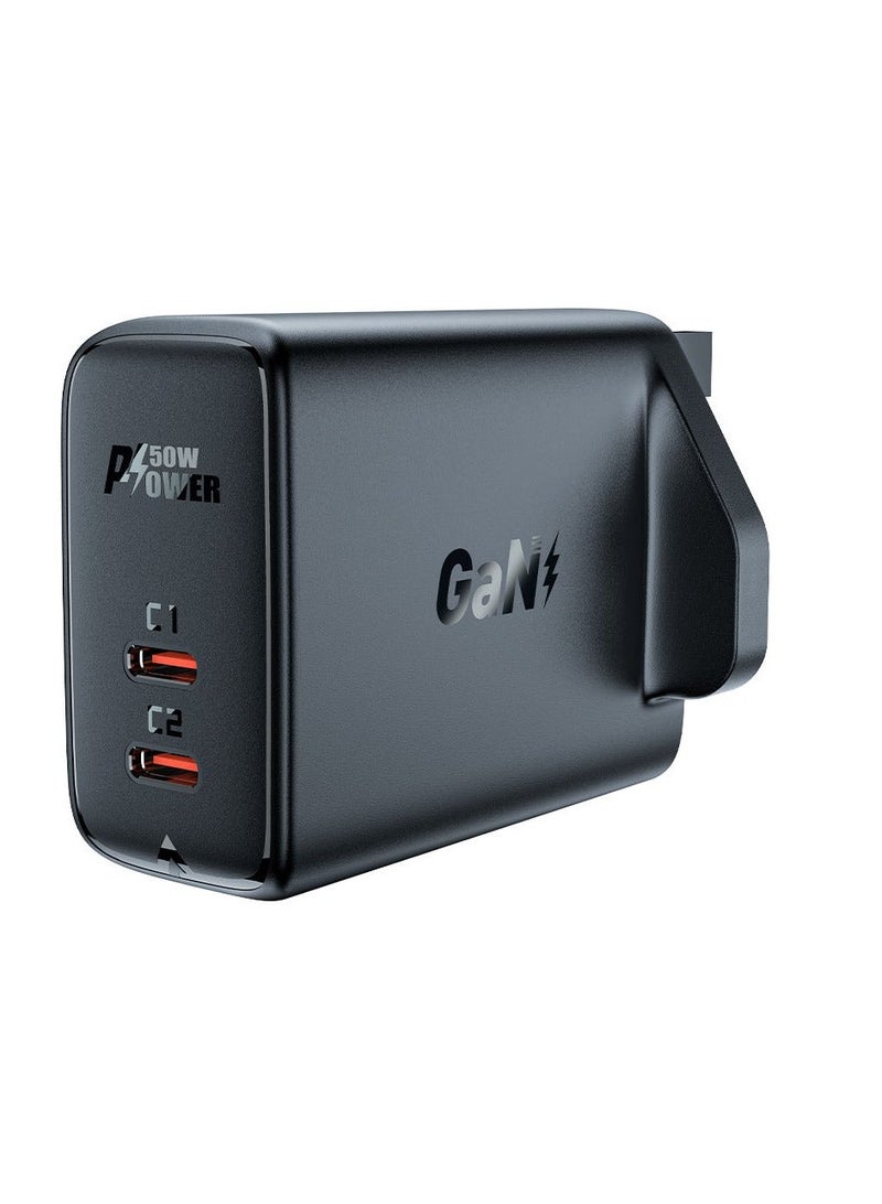 ACEFAST A32 GaN PD 50W Dual USB-C Wall Charger Fast Charge with UK Plug - Image 1