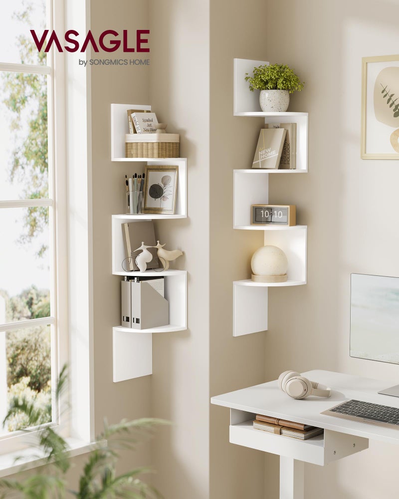 VASAGLE Set of 2, Corner Shelves Wall Mount, 4-Tier Floating Corner Bookshelves, Plant Shelves for Bedroom, Living Room, Bathroom, Home Office, Cloud White - Image 2