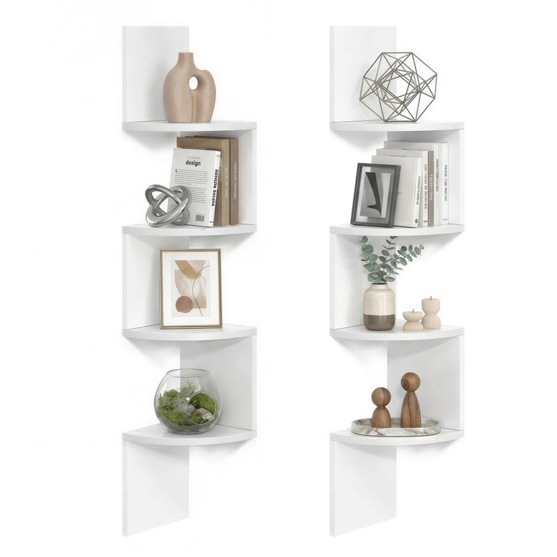 VASAGLE Set of 2, Corner Shelves Wall Mount, 4-Tier Floating Corner Bookshelves, Plant Shelves for Bedroom, Living Room, Bathroom, Home Office, Cloud White - Image 1