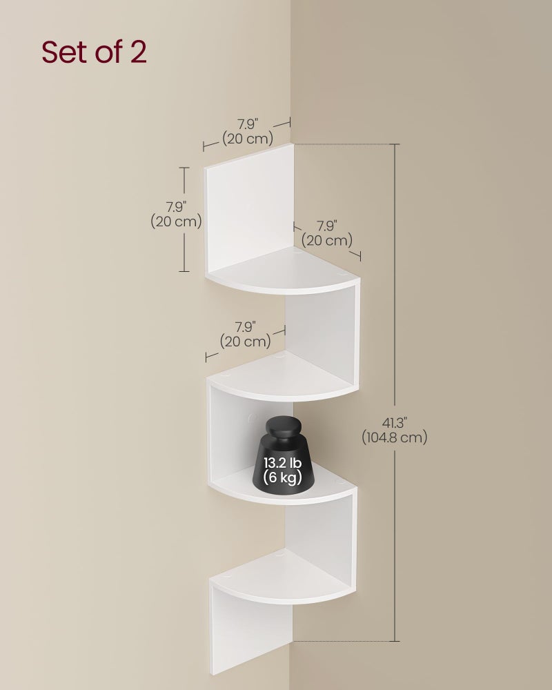 VASAGLE Set of 2, Corner Shelves Wall Mount, 4-Tier Floating Corner Bookshelves, Plant Shelves for Bedroom, Living Room, Bathroom, Home Office, Cloud White - Image 4