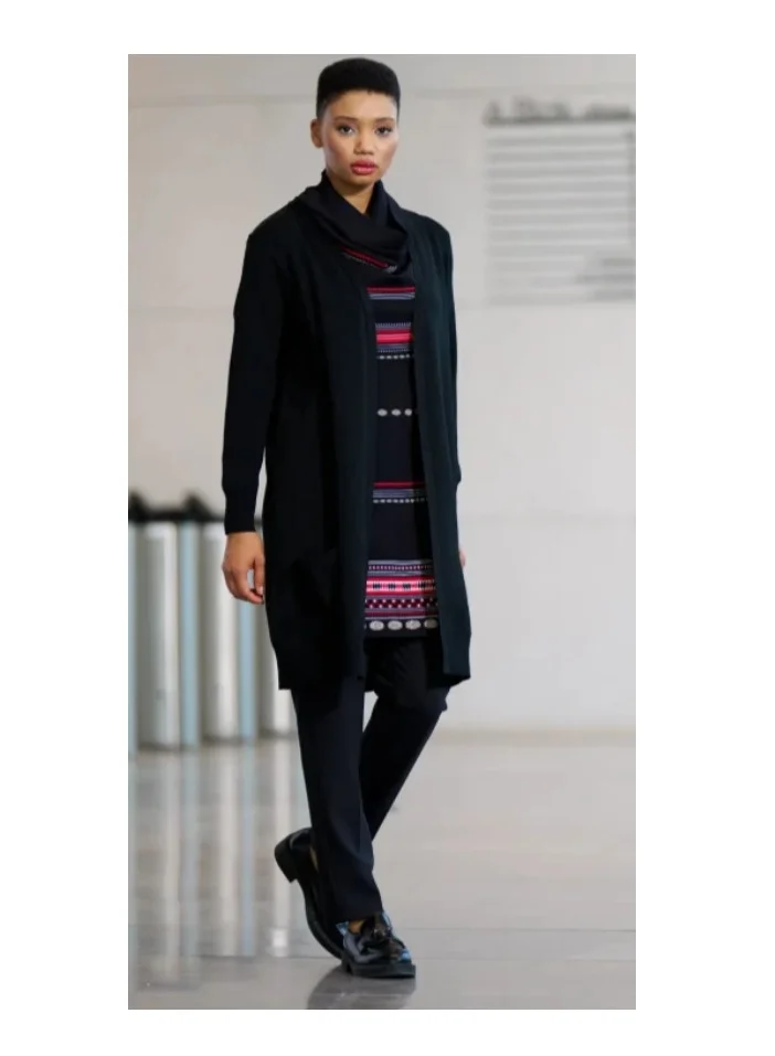 MissWhence Geometric Panel Layered Knit Tunic - Black