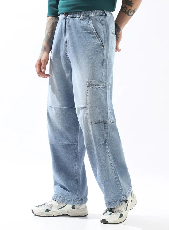 Hubberholme Men Comfort Relaxed Fit Mid-Rise Heavy Fade Perachute Jeans