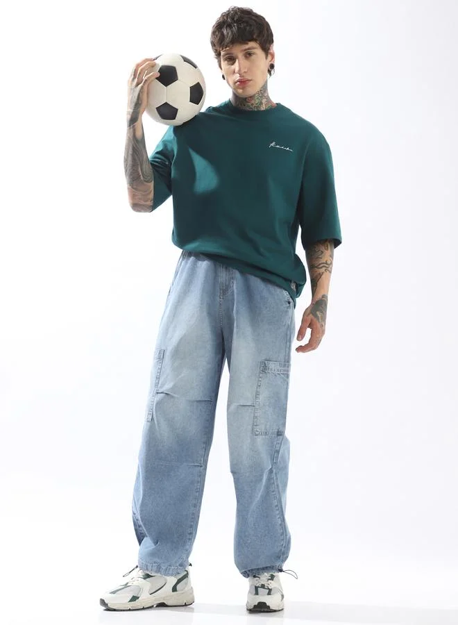 Hubberholme Men Comfort Relaxed Fit Mid-Rise Heavy Fade Perachute Jeans