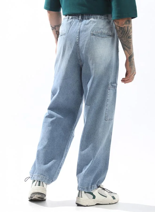 Hubberholme Men Comfort Relaxed Fit Mid-Rise Heavy Fade Perachute Jeans