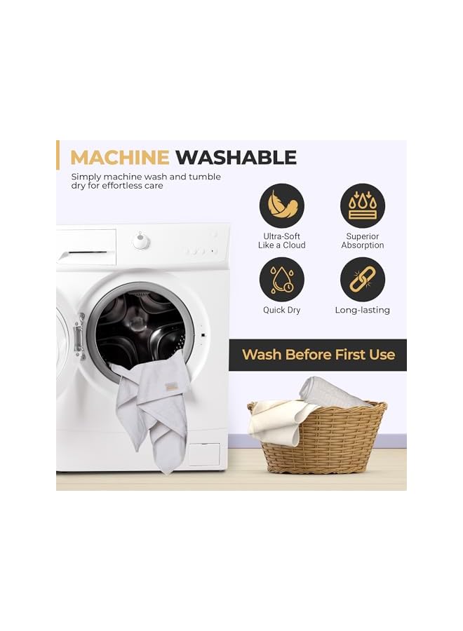 The Bros 680 GSM Premium Bath Towel Set – 8 Pieces (2 Bath Towels, 2 Hand Towels, 4 Washcloths) – 100% Combed Cotton, Highly Absorbent, Hotel & Spa Quality Towels for Bathroom (White) - Image 5