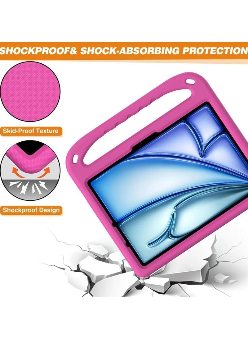 VKL Shocked Case Compatible with IPad Air 13 Inch (M3) 2025, Lightweight EVA Kids Friendly Shockproof Protective Case Cover with Handle and Invisible Bracket (Rose Red) - Image 3