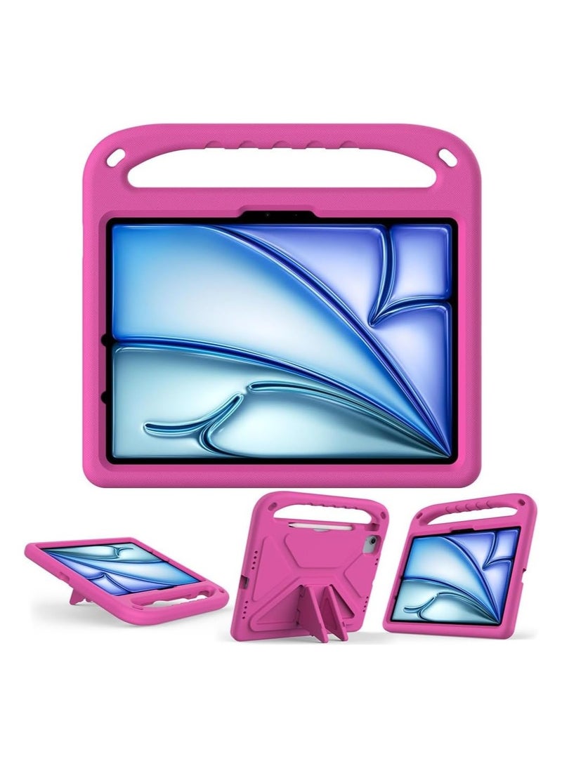 VKL Shocked Case Compatible with IPad Air 13 Inch (M3) 2025, Lightweight EVA Kids Friendly Shockproof Protective Case Cover with Handle and Invisible Bracket (Rose Red) - Image 5