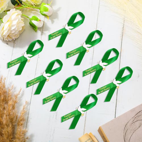 Geosar 100 Pcs Dove Funeral Memorial Ribbons Pins Memorial Service Respect Funeral Personalized Ribbon Bow with Safety Pins and White Dove for Mourning Remembrance Day Event(Green) - Image 3