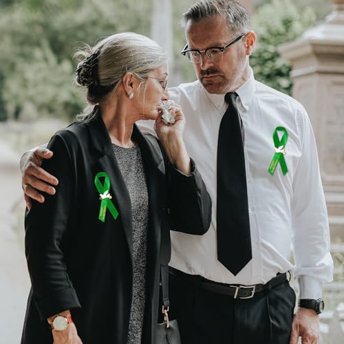 Geosar 100 Pcs Dove Funeral Memorial Ribbons Pins Memorial Service Respect Funeral Personalized Ribbon Bow with Safety Pins and White Dove for Mourning Remembrance Day Event(Green) - Image 5