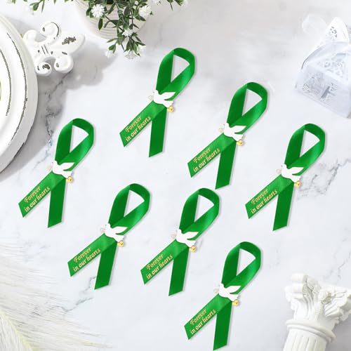 Geosar 100 Pcs Dove Funeral Memorial Ribbons Pins Memorial Service Respect Funeral Personalized Ribbon Bow with Safety Pins and White Dove for Mourning Remembrance Day Event(Green) - Image 4