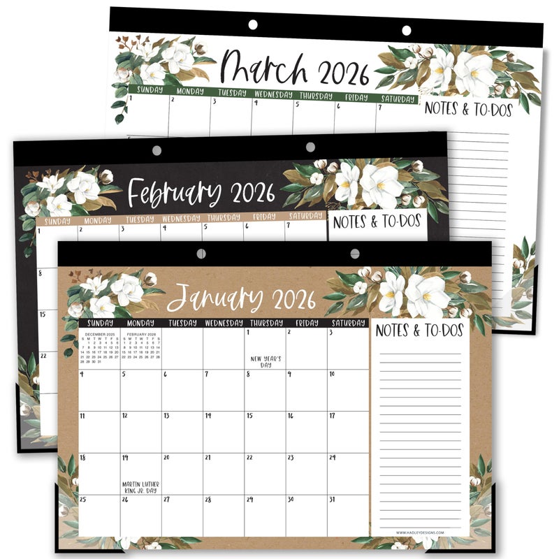 Hadley Designs Large Desk Calendar 2026-2027 - Desktop Calendar 2026, 18 -Month Desk Calendars for Home, Office & Classroom, Cute Magnolia Classroom Decor Teacher Must Haves, January 2026 to June 2027 - Image 1