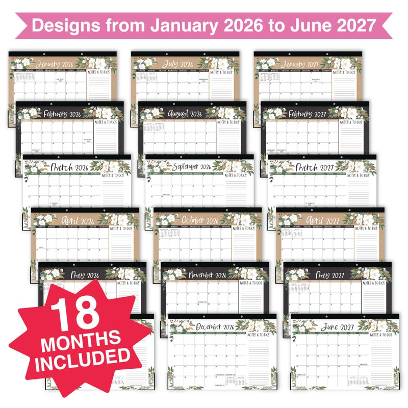 Hadley Designs Large Desk Calendar 2026-2027 - Desktop Calendar 2026, 18 -Month Desk Calendars for Home, Office & Classroom, Cute Magnolia Classroom Decor Teacher Must Haves, January 2026 to June 2027 - Image 3