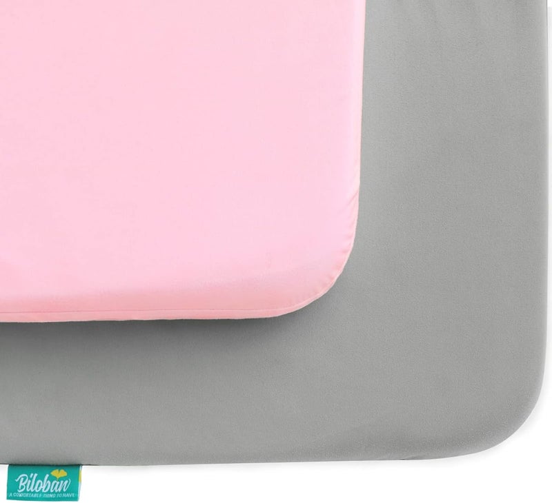 Biloban Waterproof Pack n Play Fitted Sheets 2 Pack,100% Waterproof Mini Crib Mattress Cover Protector 38" X 26" fits for Baby Playpen / Playard Mattress, Portable Crib, Grey & Pink - Image 4