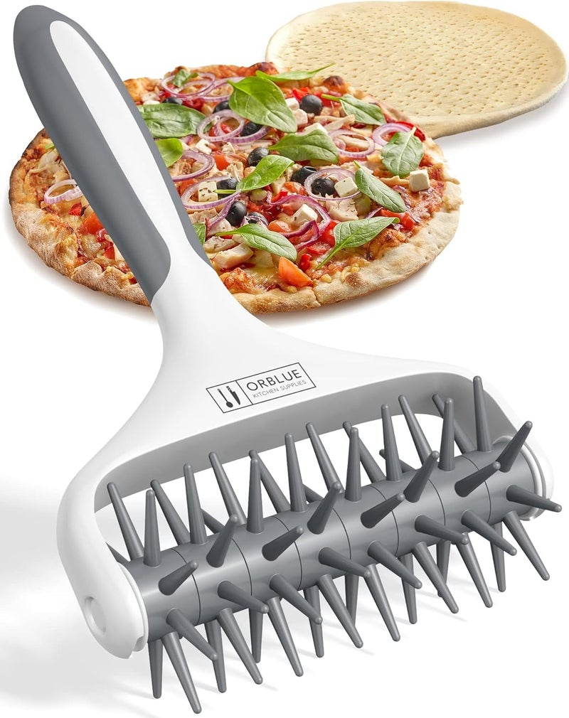 Orblue Pizza Dough Docker, Pastry Roller with Spikes, Pizza Docking Tool for Home & Commercial Kitchen - Pizza Making Accessories that Prevent Dough from Blistering Gray - Image 1