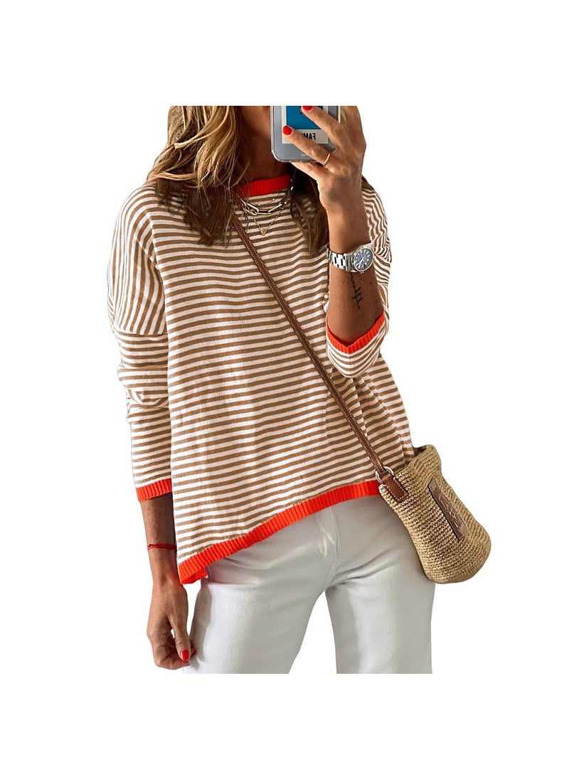 2024 Autumn Winter Striped Colorblock Womens Sweater Red  - Image 2