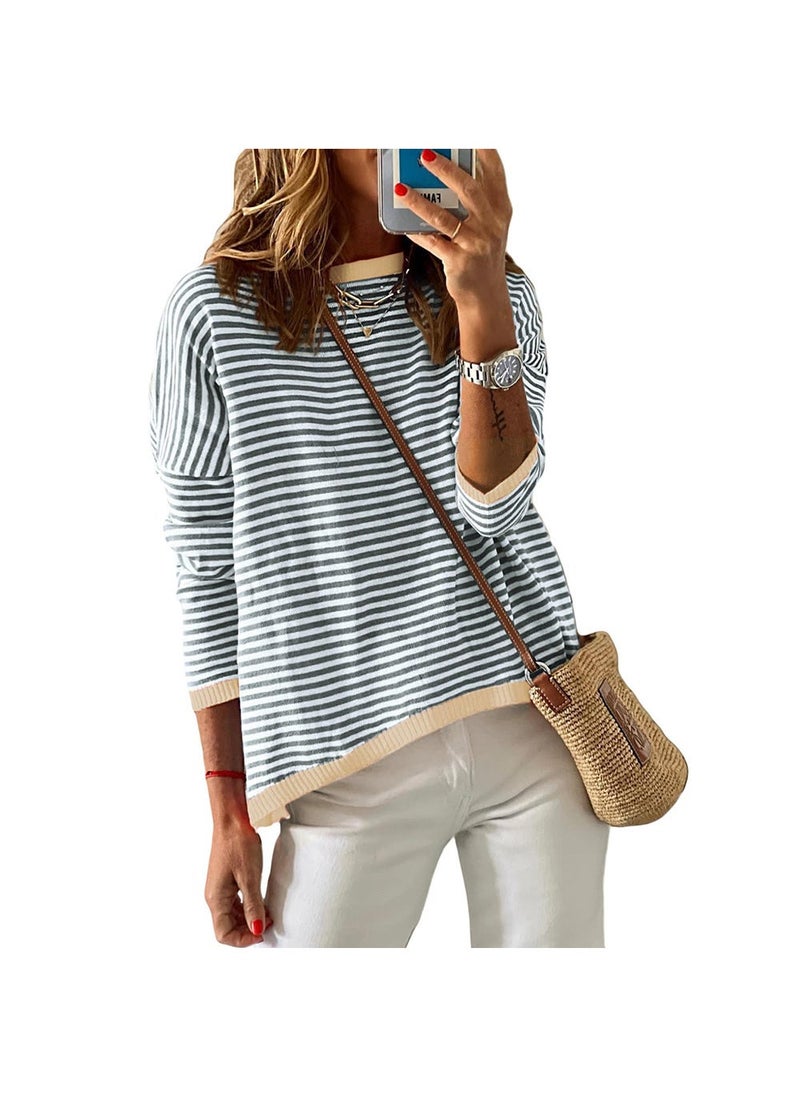 2024 Autumn Winter Striped Colorblock Womens Sweater Red  - Image 5