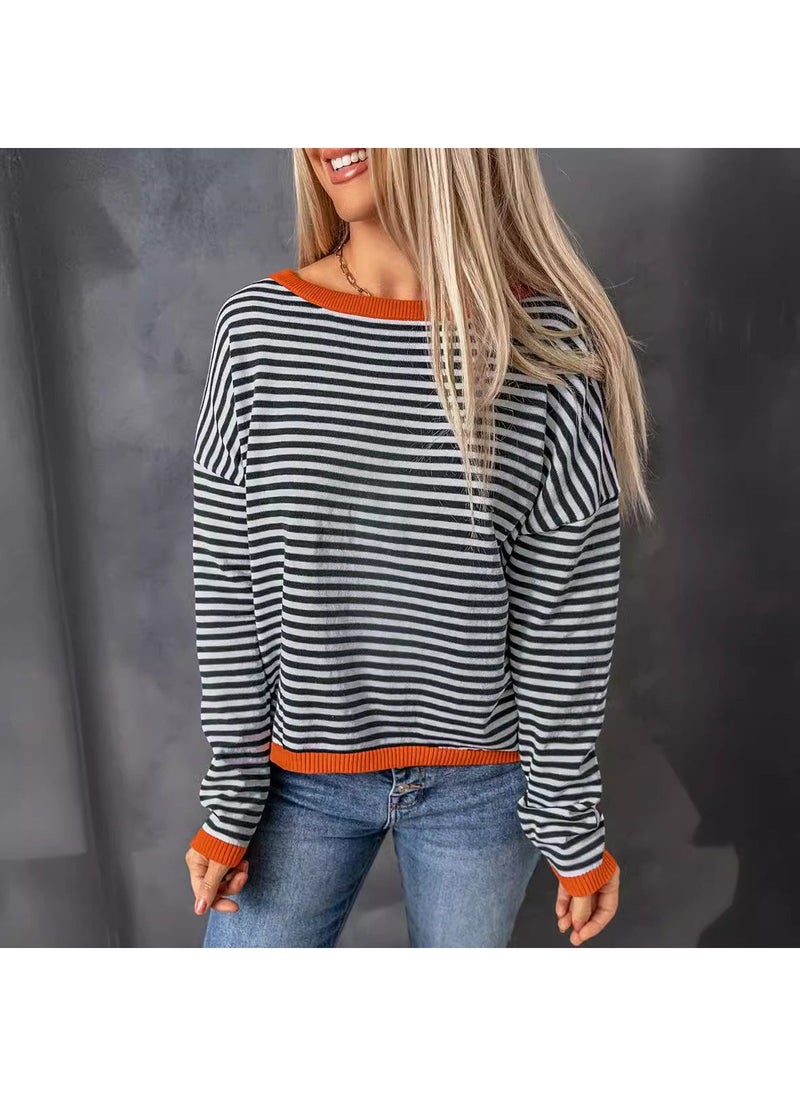 2024 Autumn Winter Striped Colorblock Womens Sweater Red  - Image 4