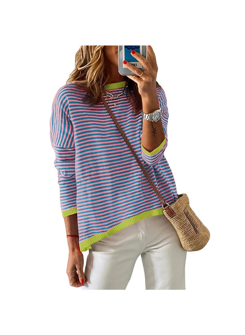 2024 Autumn Winter Striped Colorblock Womens Sweater Red  - Image 3